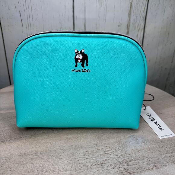 Marc Tetro Makeup Cosmetic Case Boston Terrier French Bulldog Teal Zipper Bag - Picture 2 of 15